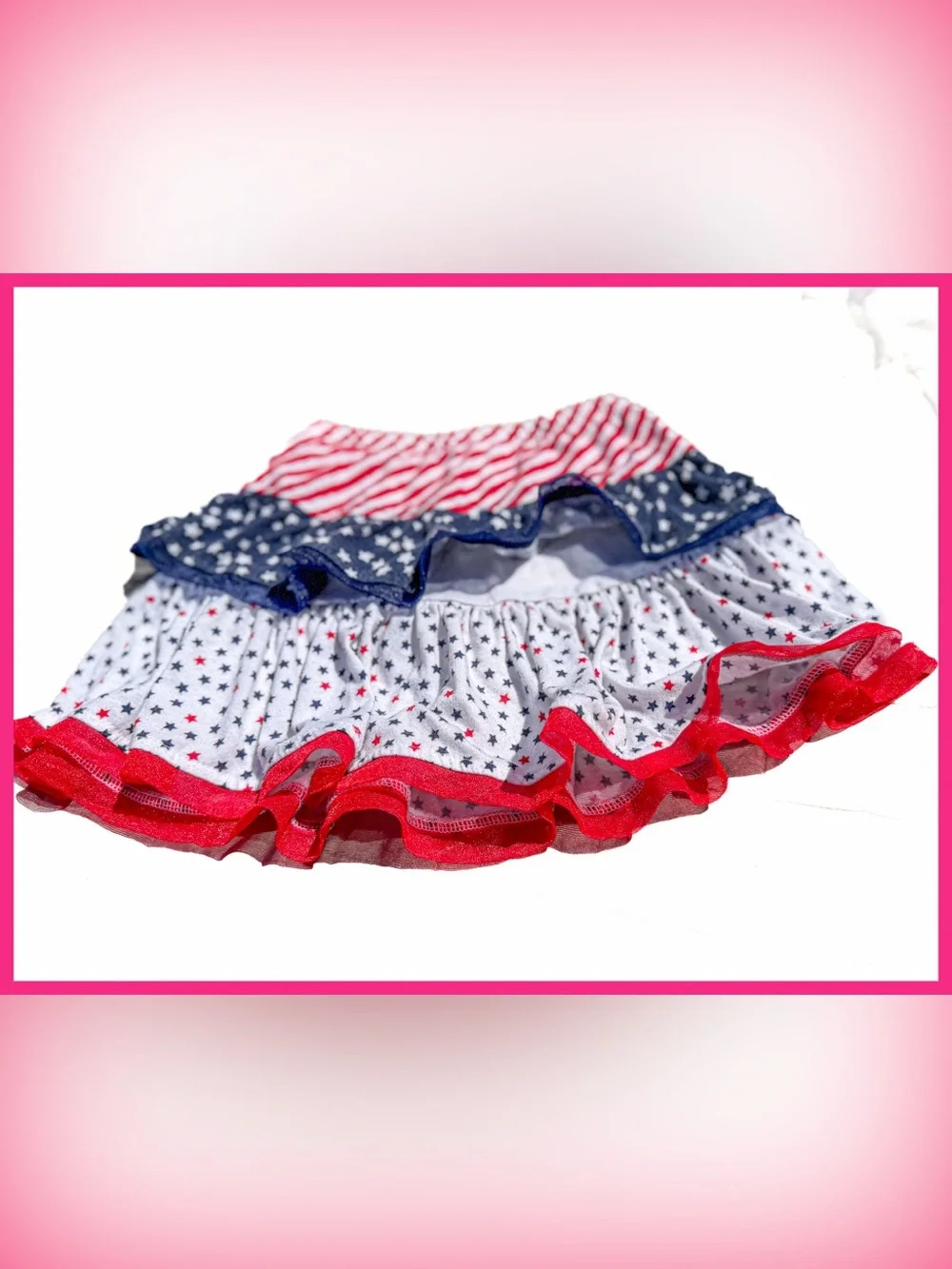 QUICK SHIP DISCOUNTED 4th of July Stars & Stripes Ruffle Tier Skort Skirt Girl 4 - Picture 2 of 5